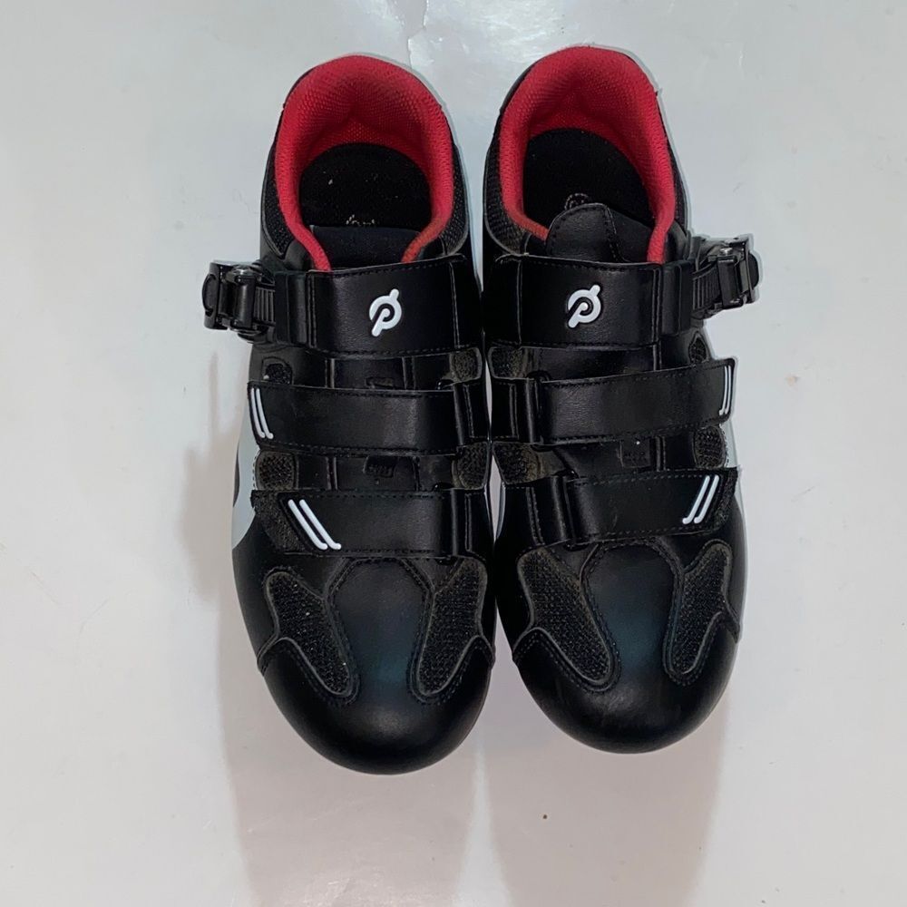 Peloton Black and White Cycling Shoes with Red Soles Size 40
